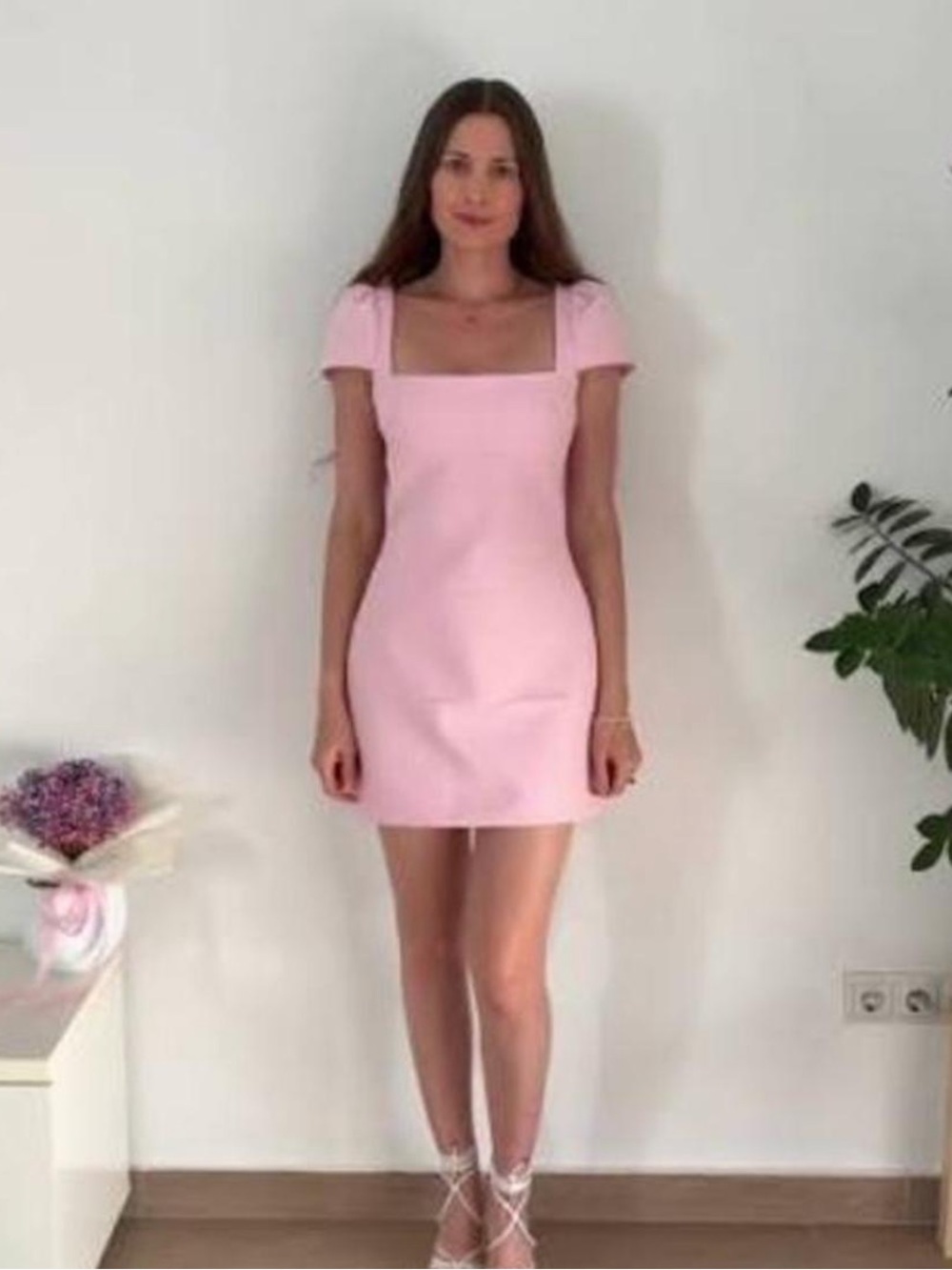 Zara Pastel Pink Square-Neck Mini Dress